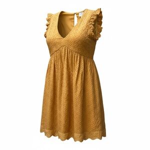 Knox Rose Mustard Eyelet Detail Empire Waist Dress.